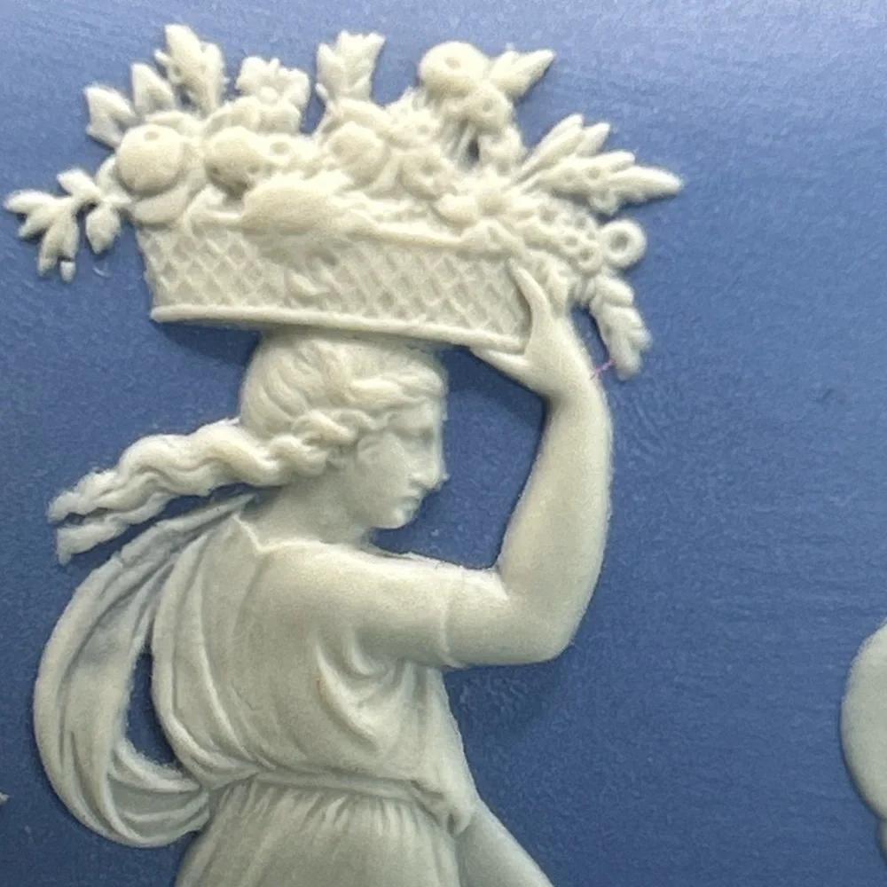 VTG Wedgwood England Blue Jasperware Collectible Greco Roman Motif Teapot, Lid - Picture 16 of 16